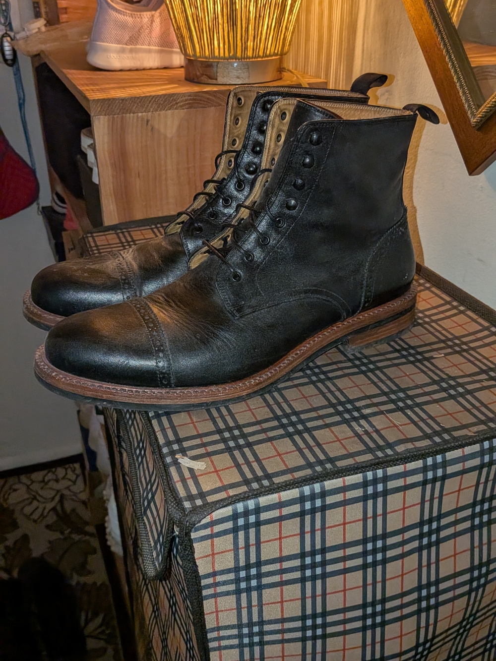 Beckett Simonon Medina Boots Size 12 Men's Black Leather Cap-Toe Lace-Up Boots - Picture 2 of 9